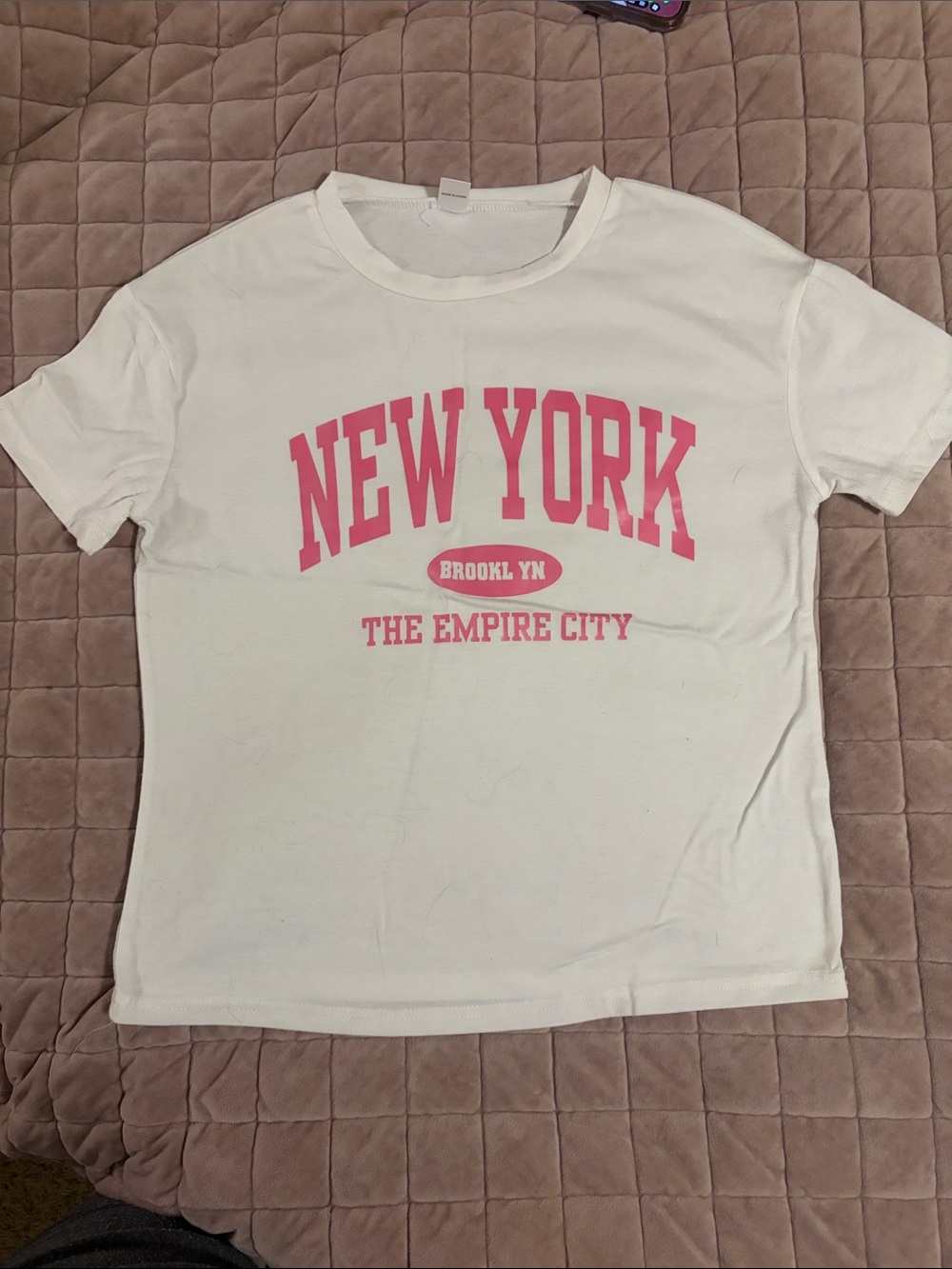 White New York Graphic Tee with Pink Print. NWOT Size 12